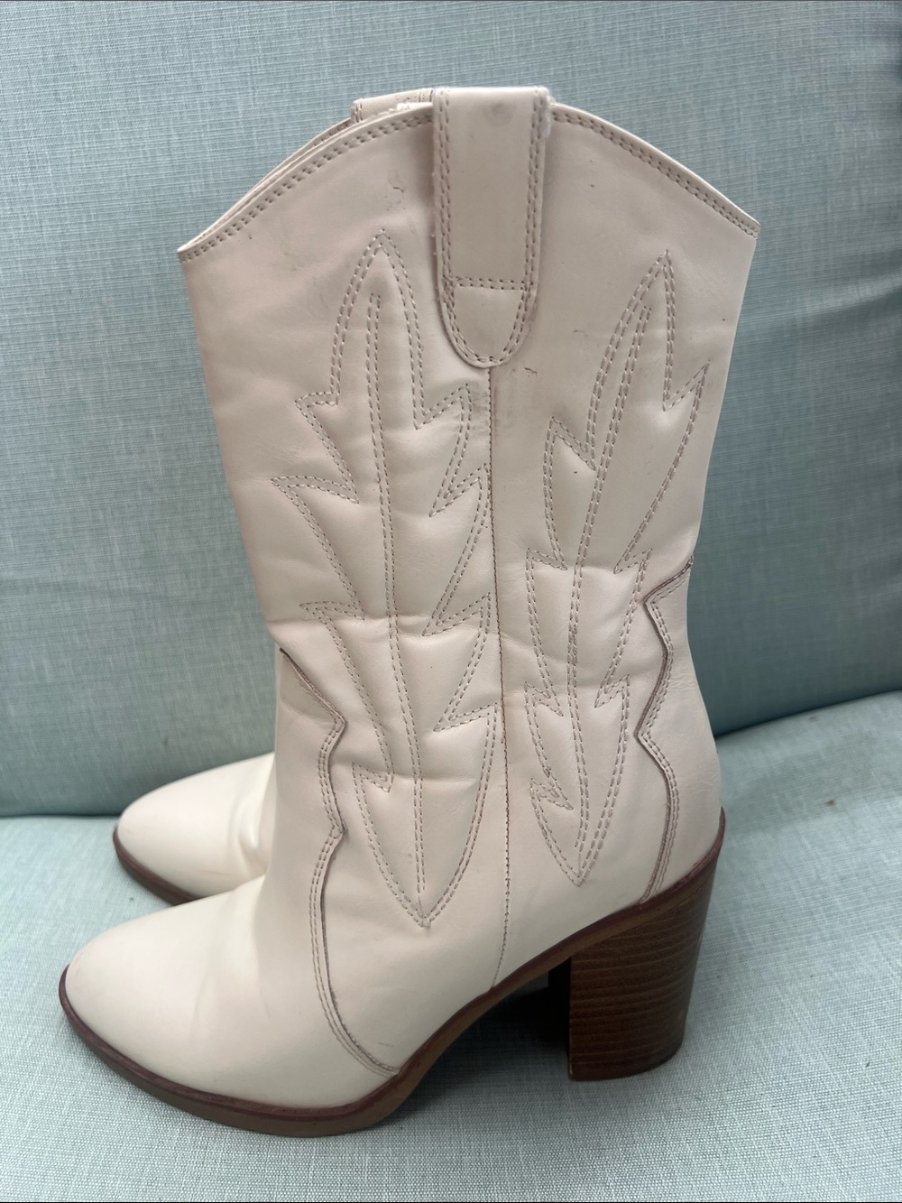 Mia Women’s Cream Western Cowgirl Boots - Stylish Block Heel sz 5